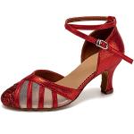 Rote Elegante Salsa Schuhe mit Pailletten mit Riemchen aus Veloursleder atmungsaktiv für Damen Größe 36 