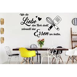 tjapalo® s-pkm364Wandtattoo Küche Wandtattoo wo die Liebe den Tisch deckt schmeckt das Essen am besten (B100 x H51 cm)