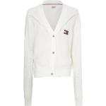 Weiße Unifarbene Tommy Hilfiger TOMMY JEANS Bio Mini V-Ausschnitt Damencardigans & Damenstrickjacken aus Baumwolle Übergrößen für den für den Herbst 