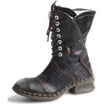 TMA EYES Croc geprägte Lederstiefel Damen Kunstfell Mid Calf Boots, schwarz, 42 EU