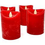 ToCi LED Kerzen Rot Ø 7,5 x 12,5 cm - 4er Set flammenlose Echtwachs-Kerzen - mit beweglicher Flamme und Timer - Adventskerzen Grablicher