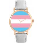 Bunte LGBT Trans Pride Quarz Damenarmbanduhren aus Rosegold mit Roségold-Armband 