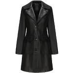 Reduzierte Schwarze Unifarbene Elegante Wasserdichte Maxi Lange Lederjacken mit Reißverschluss aus Leder für Damen Größe M für den für den Herbst 