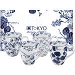 TOKYO design studio Flora Japonica 4er Tassen-Set blau-weiß, Ø 8,5 cm, 10,2 cm hoch, 380 ml, asiatisches Porzellan, Japanisches Blumen-Design, inkl. Geschenk-Verpackung