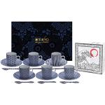 TOKYO design studio Nippon Blue Espresso-Set blau-weiß, 18-TLG., 6X Espresso-Tassen mit Untertassen und Löffeln, asiatisches Porzellan, Japanisches Design, inkl. Geschenk-Verpackung