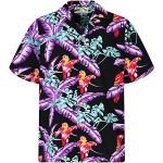 Tom Selleck Original Hawaiihemd, Kurzarm, Jungle Bird, Schwarz, XXL