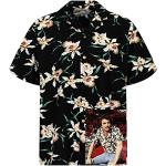 Tom Selleck Original Hawaiihemd, Kurzarm, Star Orchid, Schwarz, XL