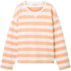 TOM TAILOR Damen Gestreiftes Sweatshirt mit Bio-Baumwolle, orange, Streifenmuster, Gr. L