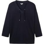 Reduzierte Blaue Langärmelige Tom Tailor V-Ausschnitt V-Shirts für Damen Größe XL 