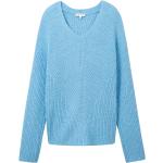 Reduzierte Blaue Unifarbene Tom Tailor V-Ausschnitt Strickpullover für Damen Größe M 