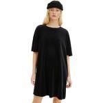 Schwarze Unifarbene Kurzärmelige Tom Tailor Denim Rundhals-Ausschnitt Shirtkleider ohne Verschluss aus Baumwolle für Damen Größe L 