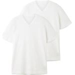 Weiße Unifarbene Tom Tailor V-Ausschnitt T-Shirts für Herren Größe L 2-teilig 