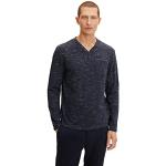 Reduzierte Marineblaue Gestreifte Langärmelige Tom Tailor Henleykragen T-Shirts mit Knopf für Herren Größe M 