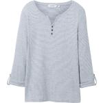 Offwhitefarbene Gestreifte Langärmelige Tom Tailor Henleykragen T-Shirts aus Baumwolle für Damen Größe XS 