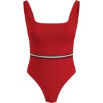 Rote Tommy Hilfiger Logo Badeanzüge mit hohem Beinausschnitt für Damen Größe L 