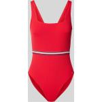 Rote Unifarbene Tommy Hilfiger U-Boot-Ausschnitt Damenbadeanzüge aus Polyamid mit Square-Rücken Größe M 