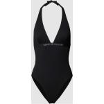 Schwarze Unifarbene Tommy Hilfiger V-Ausschnitt Neckholder Badeanzüge aus Polyamid für Damen Größe M für den für den Winter 