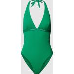 Grüne Unifarbene Tommy Hilfiger V-Ausschnitt Neckholder Badeanzüge aus Polyamid für Damen Größe M für den für den Winter 