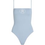 Blaue Tommy Hilfiger Logo Badeanzüge mit hohem Beinausschnitt für Damen Größe XS 