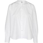 Weiße Unifarbene Langärmelige Tommy Hilfiger Stehkragen Festliche Blusen mit Rüschen mit Knopf aus Baumwolle für Damen Größe S für den für den Frühling 