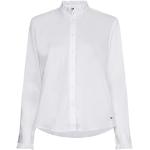 Weiße Unifarbene Langärmelige Tommy Hilfiger Bio Stehkragen Festliche Blusen mit Rüschen für Damen Größe M für den für den Frühling 