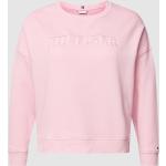 Pinke Unifarbene Tommy Hilfiger Logo Strickpullover aus Baumwolle für Damen Größe XL Große Größen für den für den Herbst 