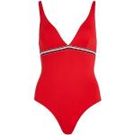 Reduzierte Rote Tommy Hilfiger Badeanzüge mit hohem Beinausschnitt mit Cutwork aus Polyamid für Damen Größe S 