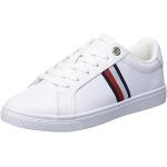 Reduzierte Weiße Gestreifte Elegante Tommy Hilfiger Essentials Low Sneaker mit Schnürsenkel aus Leder für Damen Größe 36 