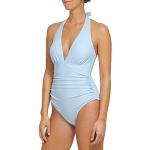 Blaue Tommy Hilfiger V-Ausschnitt Neckholder Badeanzüge aus Chambray für Damen Größe S 1-teilig 