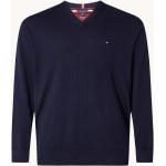 Dunkelblaue Bestickte Tommy Hilfiger V-Ausschnitt Kaschmir-Pullover für Herren Größe 4 XL 