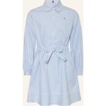 Blaue Langärmelige Tommy Hilfiger Ithaca Taillierte Kleider aus Baumwolle für Damen 