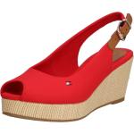 Rote Tommy Hilfiger Iconic Plateauabsatz Sandaletten aus Leder für den für den Sommer 