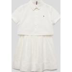 Offwhitefarbene Kurzärmelige Tommy Hilfiger Kinderkleider mit Ärmeln aus Baumwolle für Mädchen Größe 98 
