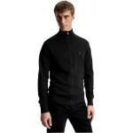 Schwarze Bestickte Tommy Hilfiger Bio Rollkragen Kaschmir-Pullover mit Reißverschluss aus Wolle für Herren Größe XL 