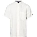 Reduzierte Weiße Unifarbene Kurzärmelige Tommy Hilfiger Stehkragen Stehkragenhemden aus Leinen für Herren Größe XL 