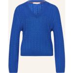 Reduzierte Blaue Tommy Hilfiger V-Ausschnitt Zopfpullover aus Wolle für Damen Größe M 