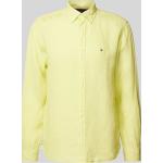 Gelbe Unifarbene Langärmelige Tommy Hilfiger Button Down Kragen Herrenlangarmhemden aus Leinen Übergrößen 