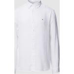 Weiße Unifarbene Langärmelige Tommy Hilfiger Button Down Kragen Herrenlangarmhemden aus Leinen Größe 3 XL 