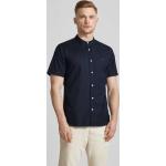 Marineblaue Unifarbene Halblangärmelige Tommy Hilfiger Stehkragen Regular Fit Hemden aus Baumwolle für Herren Größe 3 XL 