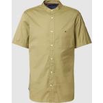Olivgrüne Unifarbene Halblangärmelige Tommy Hilfiger Stehkragen Regular Fit Hemden aus Baumwolle für Herren Größe 3 XL 