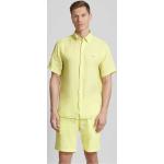 Gelbe Unifarbene Halblangärmelige Tommy Hilfiger Button Down Kragen Leinenhemden aus Leinen für Herren Größe M 