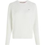 Weiße Bestickte Tommy Hilfiger Bio Rundhals-Ausschnitt Rundhals-Pullover für Damen Größe M 