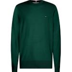 Grüne Unifarbene Langärmelige Tommy Hilfiger Rundhals-Ausschnitt Feinstrickpullover aus Baumwolle für Herren Größe XL 