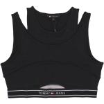 Schwarze Streetwear Tommy Hilfiger Logo Tank-Tops mit Cutwork Cropped für Damen Größe M für den für den Sommer 