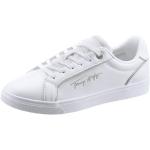 Weiße Tommy Hilfiger Signature Low Sneaker in Normalweite aus Leder für Damen Größe 42 mit Absatzhöhe bis 3cm 