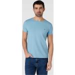 Hellblaue Unifarbene Kurzärmelige Tommy Hilfiger Logo T-Shirts aus Baumwolle für Herren Größe 3 XL 