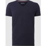 Marineblaue Tommy Hilfiger V-Ausschnitt T-Shirts aus Baumwolle enganliegend für Herren Größe L 