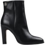 Schwarze Unifarbene Tommy Hilfiger Pfennigabsatz High Heel Stiefeletten & High Heel Boots mit Reißverschluss aus Leder für Damen Größe 41 