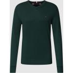 Dunkelgrüne Tommy Hilfiger Logo V-Ausschnitt Kaschmir-Pullover aus Baumwollmischung für Herren Größe 3 XL 