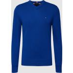 Reduzierte Royalblaue Tommy Hilfiger Logo V-Ausschnitt Kaschmir-Pullover aus Baumwollmischung für Herren Größe XXL 
